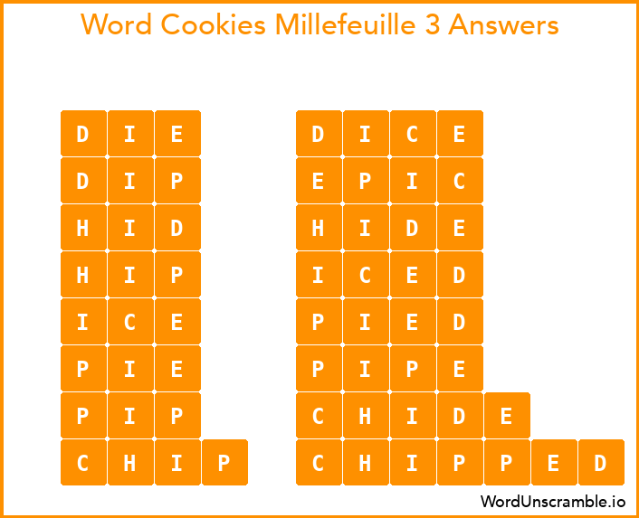 Word Cookies Millefeuille 3 Answers