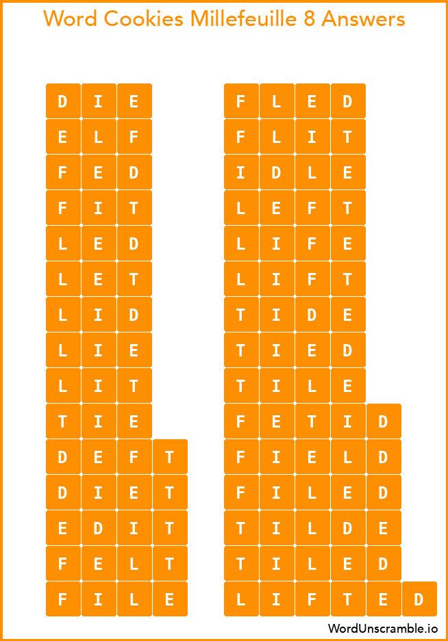 Word Cookies Millefeuille 8 Answers