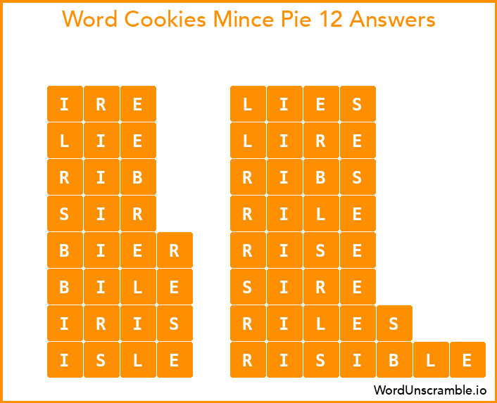 Word Cookies Mince Pie 12 Answers