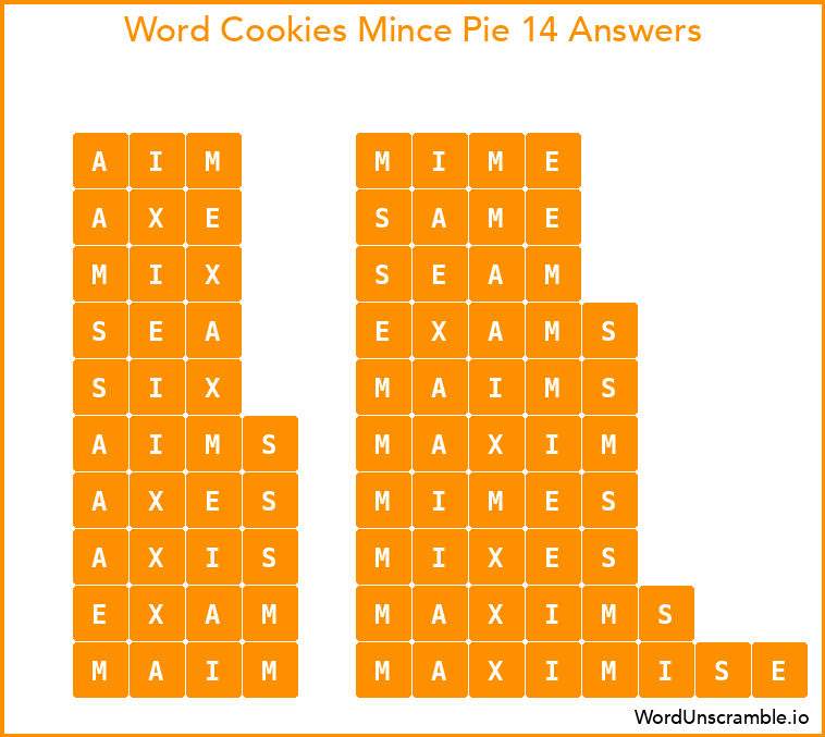 Word Cookies Mince Pie 14 Answers