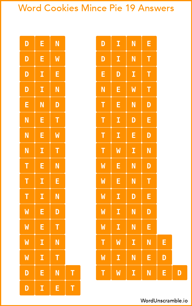 Word Cookies Mince Pie 19 Answers