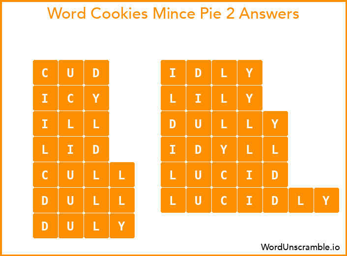 Word Cookies Mince Pie 2 Answers