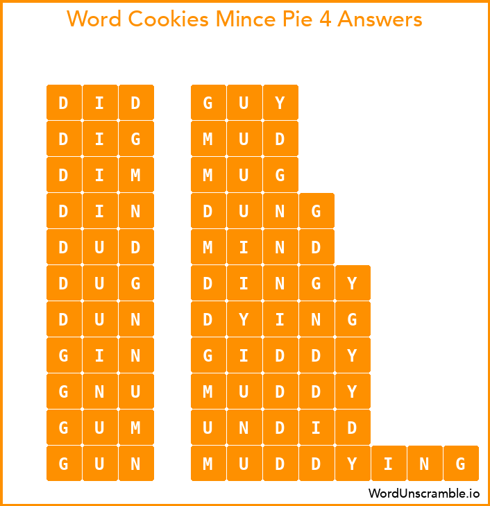 Word Cookies Mince Pie 4 Answers