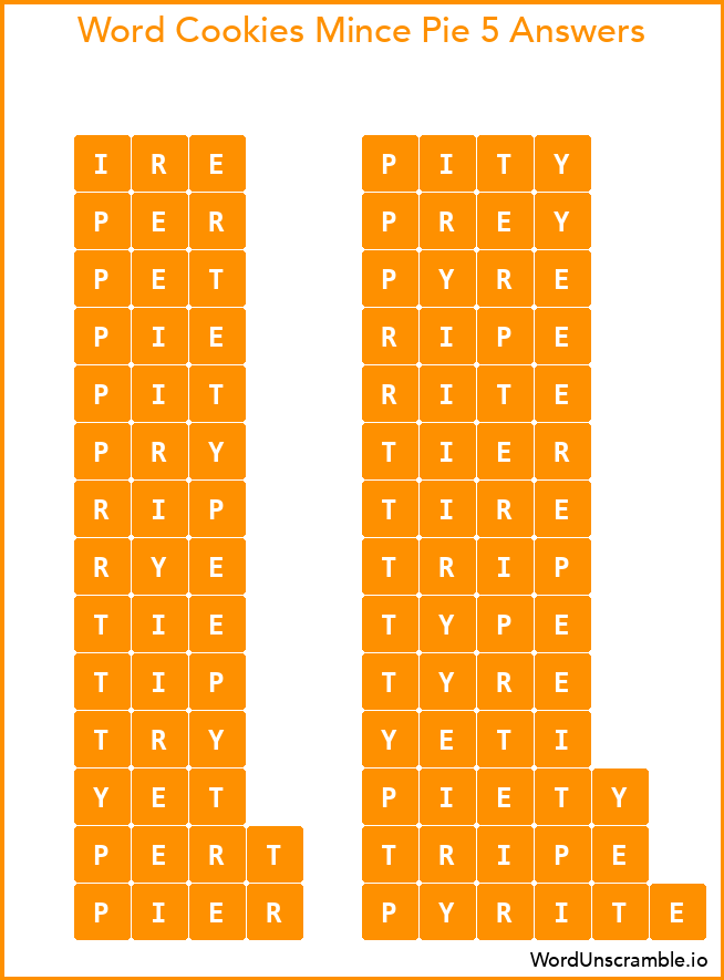 Word Cookies Mince Pie 5 Answers