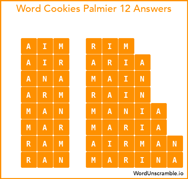 Word Cookies Palmier 12 Answers