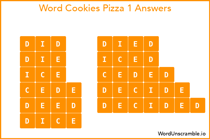 Word Cookies Pizza 1 Answers