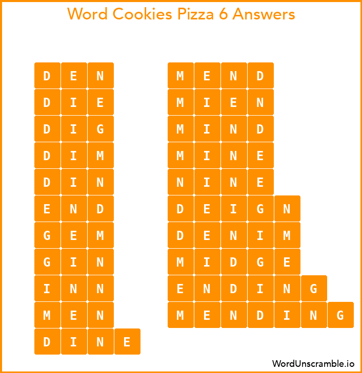 Word Cookies Pizza 6 Answers