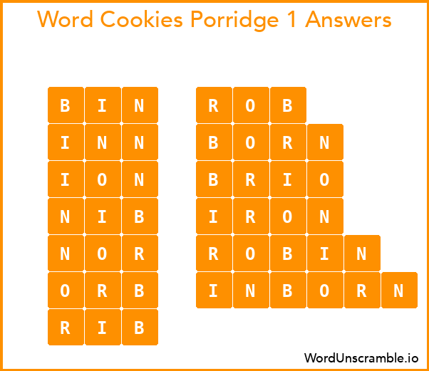 Word Cookies Porridge 1 Answers