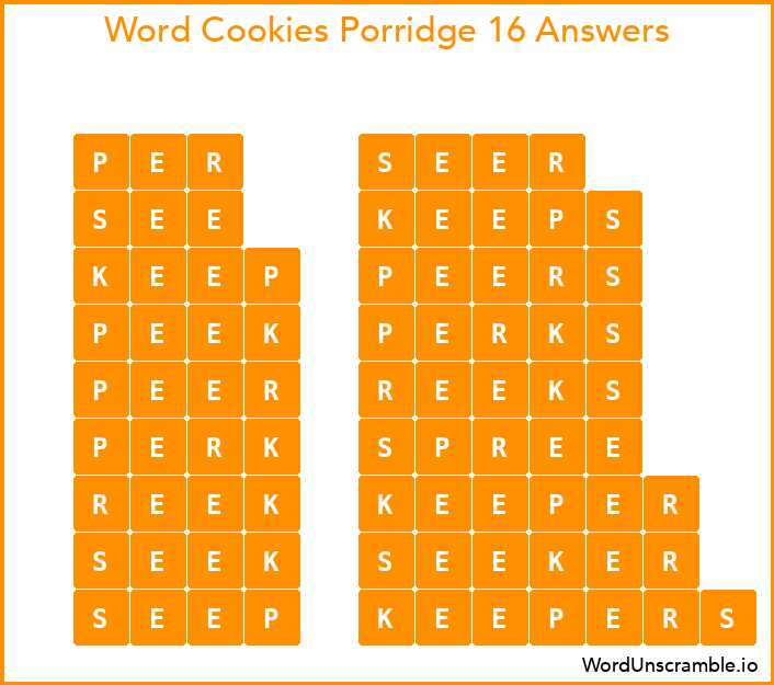 Word Cookies Porridge 16 Answers