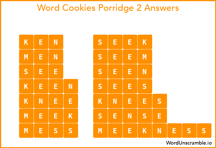 Word Cookies Porridge 2 Answers