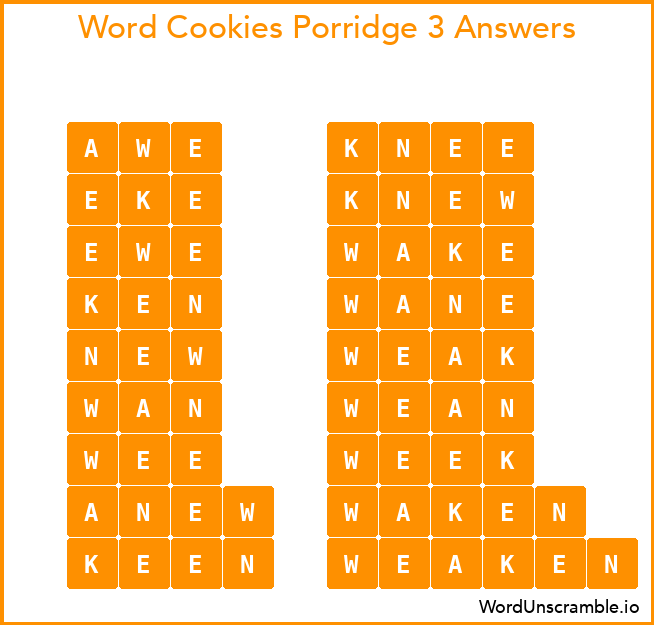 Word Cookies Porridge 3 Answers