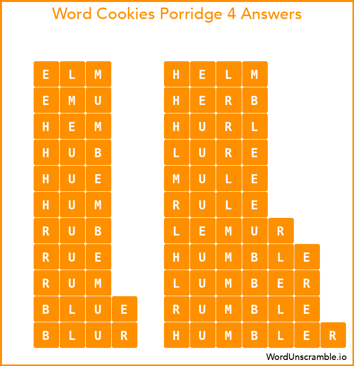 Word Cookies Porridge 4 Answers