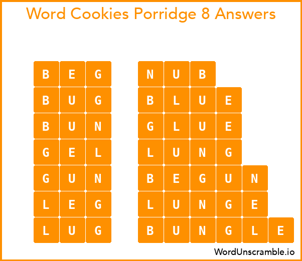 Word Cookies Porridge 8 Answers