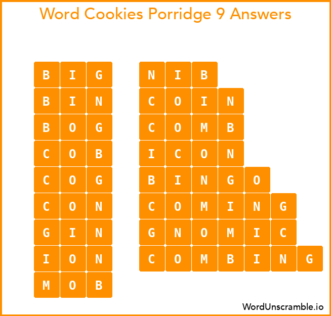 Word Cookies Porridge 9 Answers