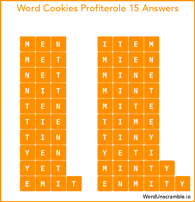 Word Cookies Profiterole 15 Answers