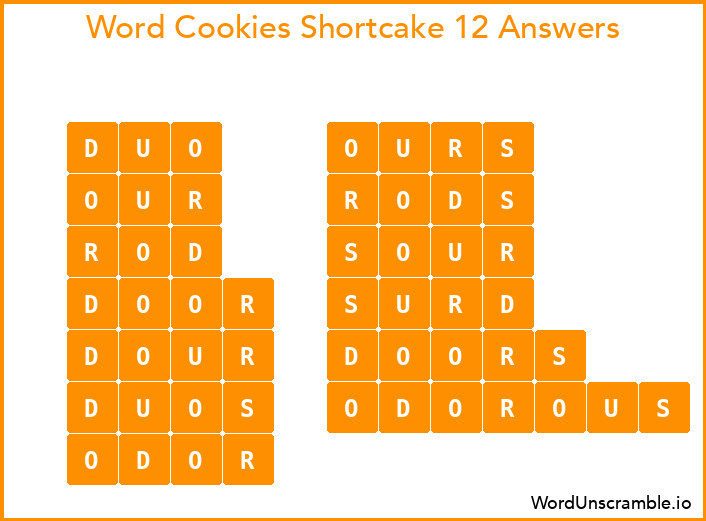 Word Cookies Shortcake 12 Answers