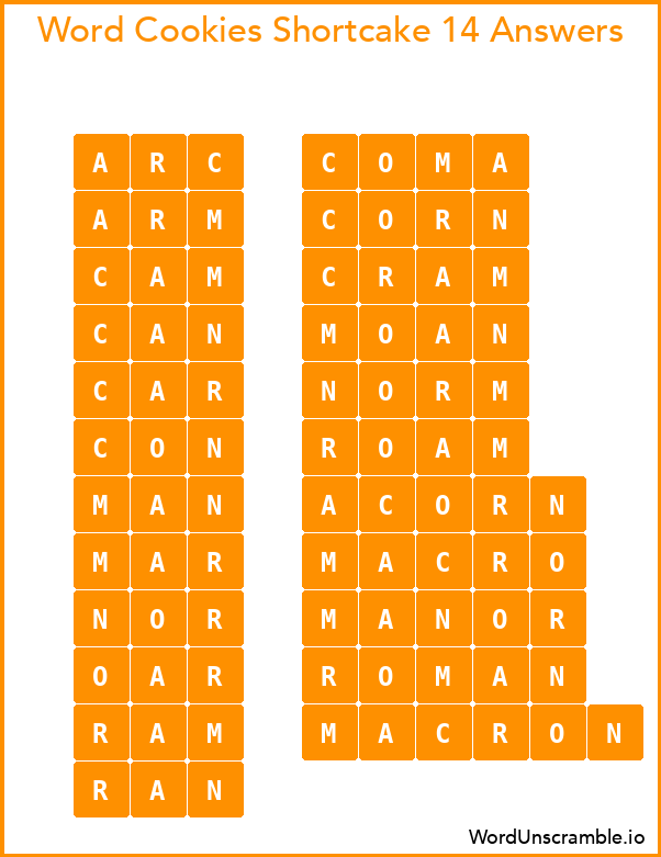 Word Cookies Shortcake 14 Answers