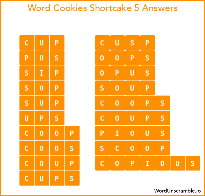 Word Cookies Shortcake 5 Answers