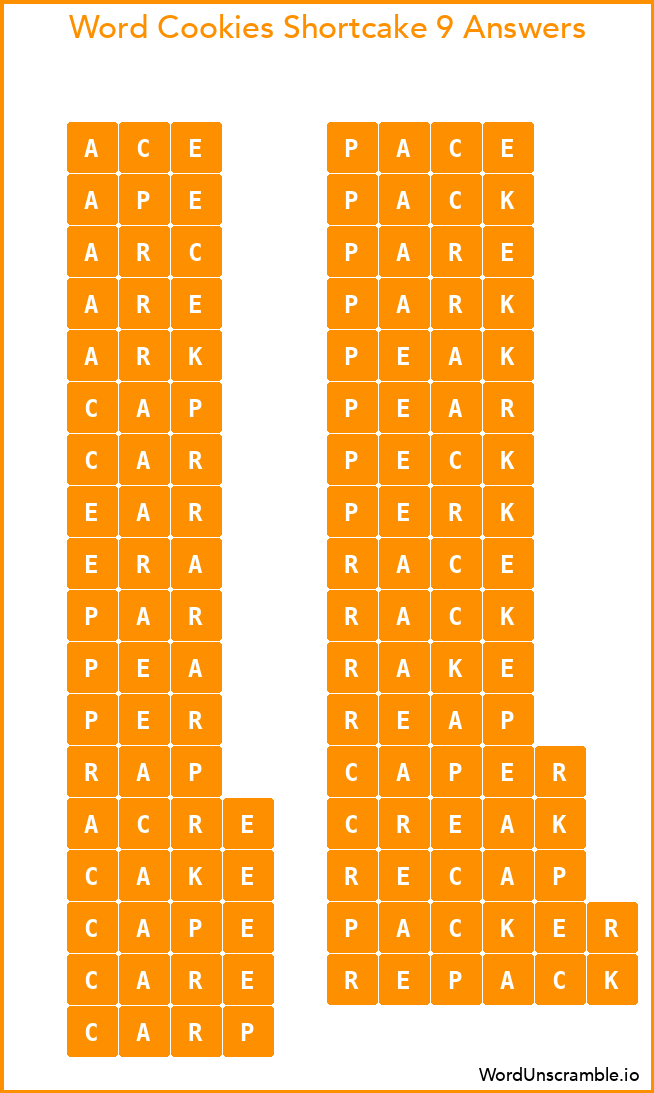 Word Cookies Shortcake 9 Answers