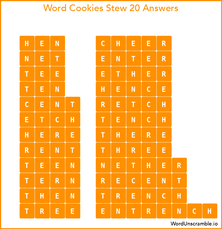 Word Cookies Stew 20 Answers