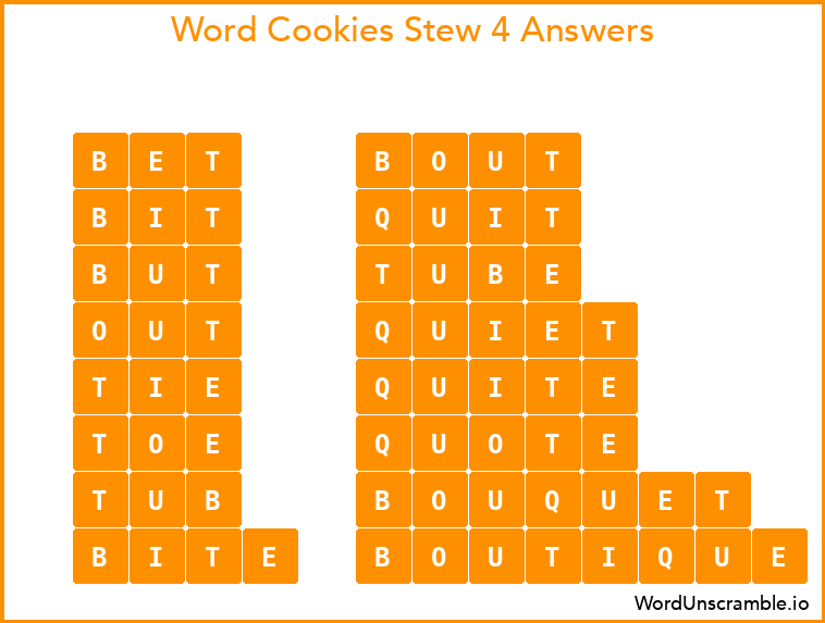 Word Cookies Stew 4 Answers