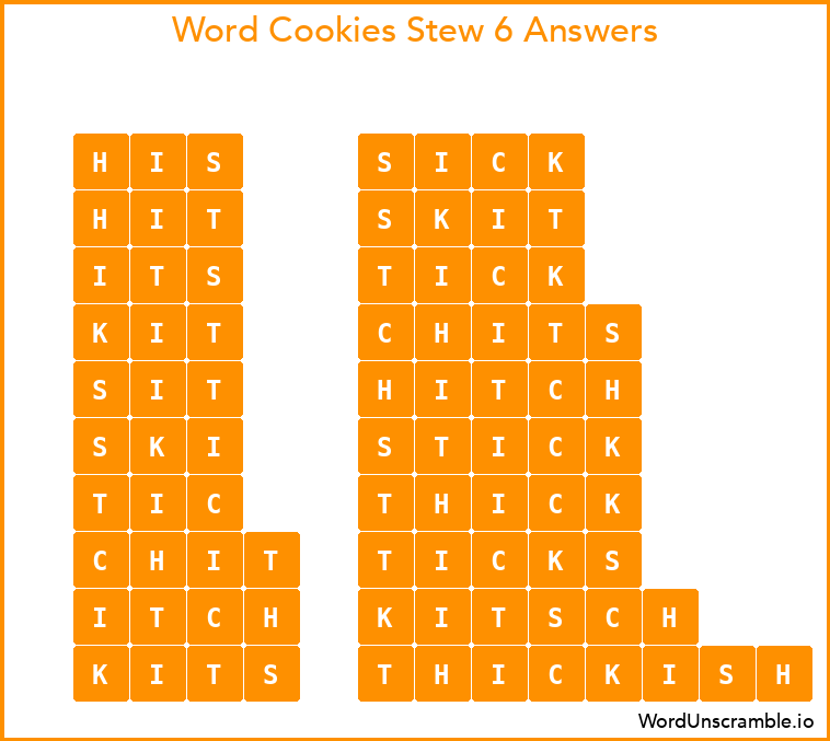 Word Cookies Stew 6 Answers