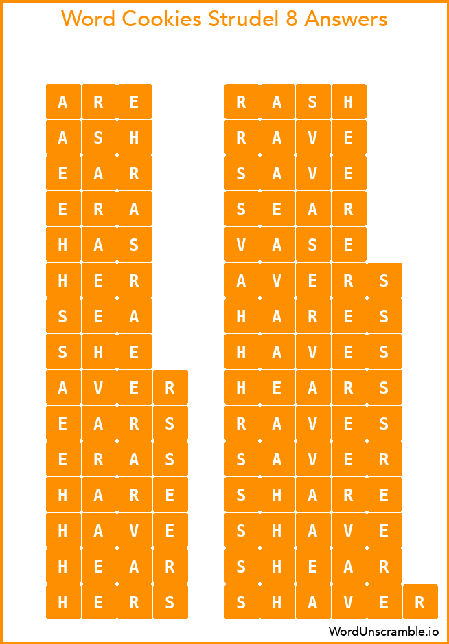 Word Cookies Strudel 8 Answers