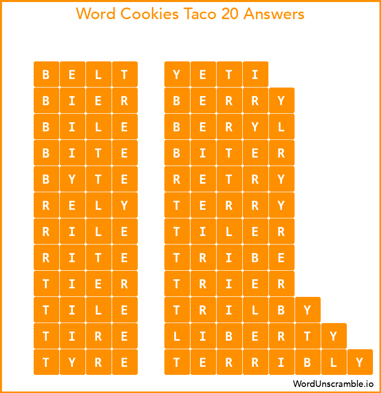Word Cookies Taco 20 Answers