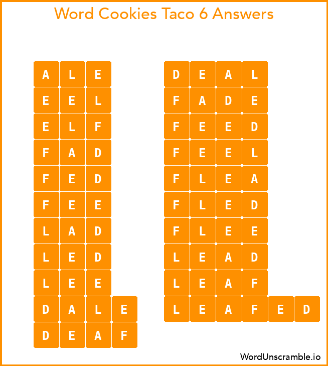 Word Cookies Taco 6 Answers
