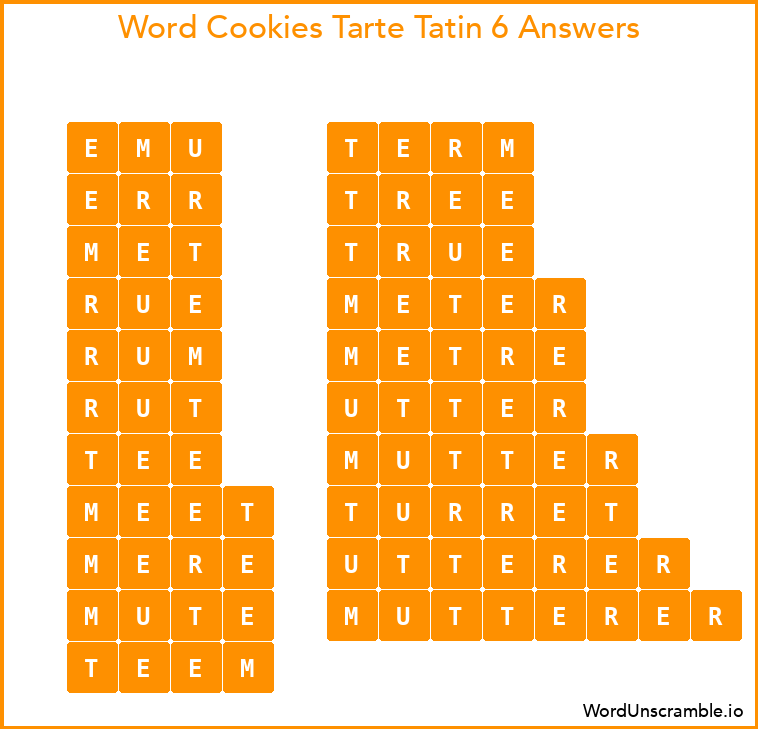 Word Cookies Tarte Tatin 6 Answers