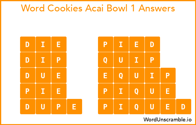 Word Cookies Acai Bowl 1 Answers
