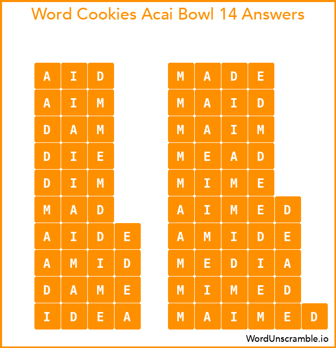 Word Cookies Acai Bowl 14 Answers