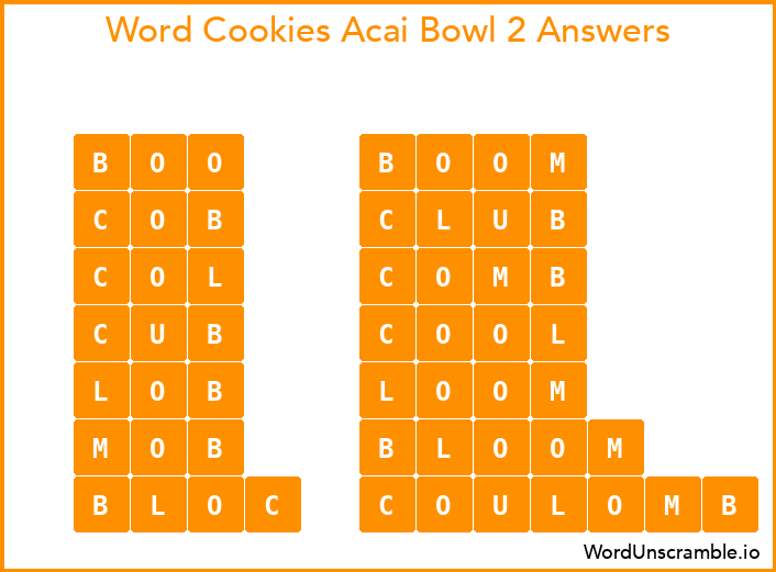 Word Cookies Acai Bowl 2 Answers