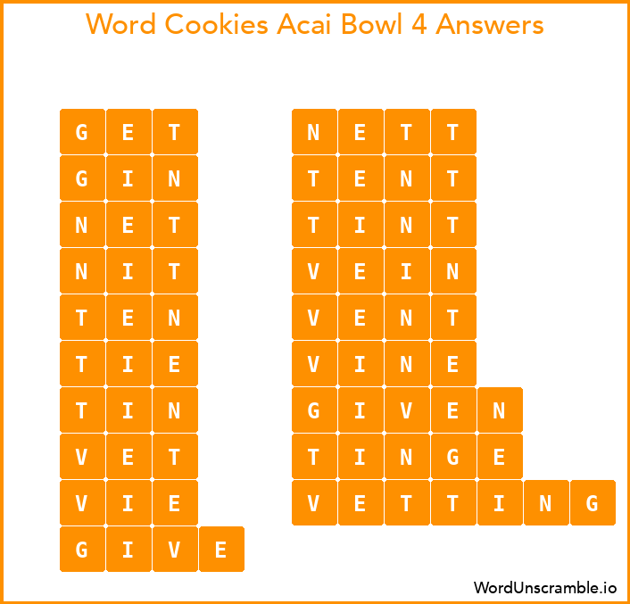 Word Cookies Acai Bowl 4 Answers