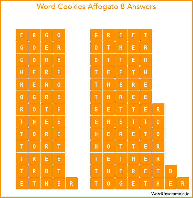 Word Cookies Affogato 8 Answers
