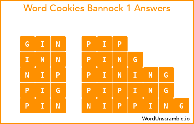 Word Cookies Bannock 1 Answers