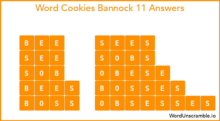 Word Cookies Bannock 11 Answers