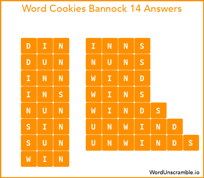 Word Cookies Bannock 14 Answers