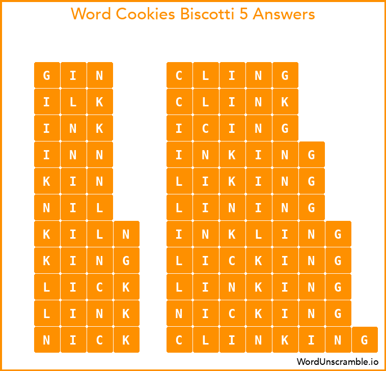 Word Cookies Biscotti 5 Answers
