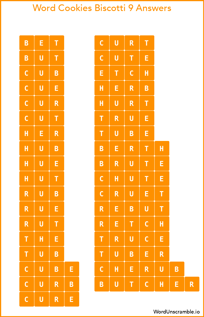 Word Cookies Biscotti 9 Answers