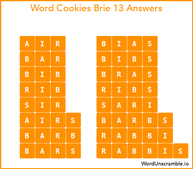Word Cookies Brie 13 Answers