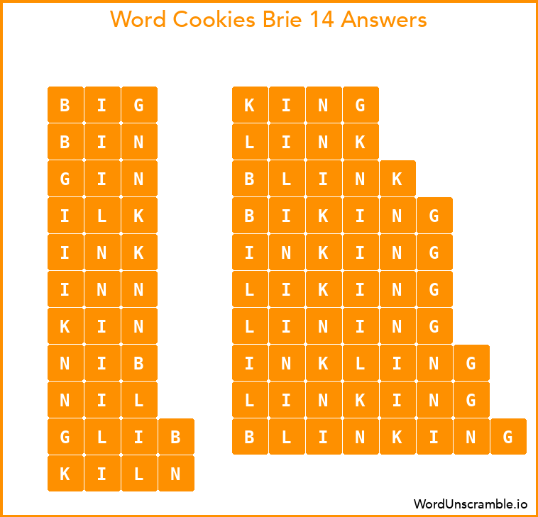 Word Cookies Brie 14 Answers