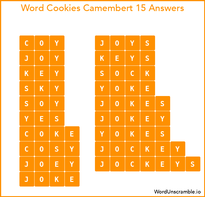 Word Cookies Camembert 15 Answers
