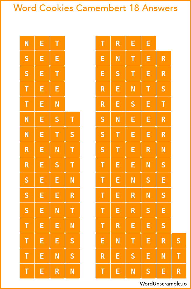 Word Cookies Camembert 18 Answers