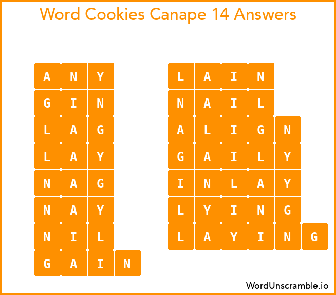 Word Cookies Canape 14 Answers