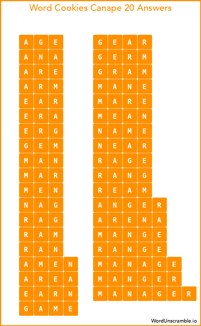 Word Cookies Canape 20 Answers
