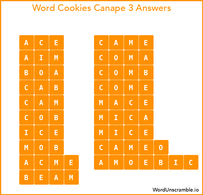 Word Cookies Canape 3 Answers