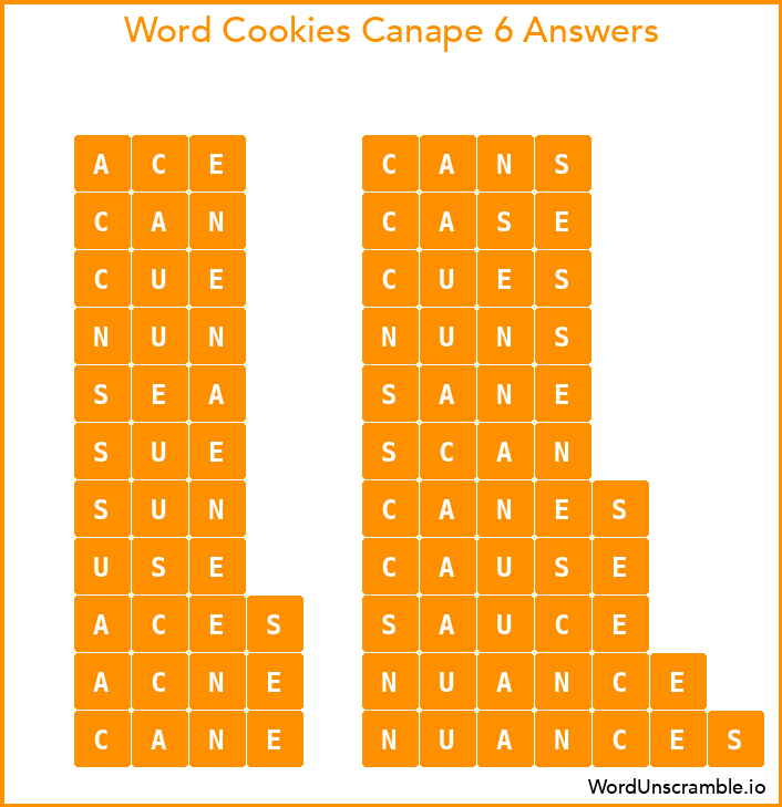 Word Cookies Canape 6 Answers