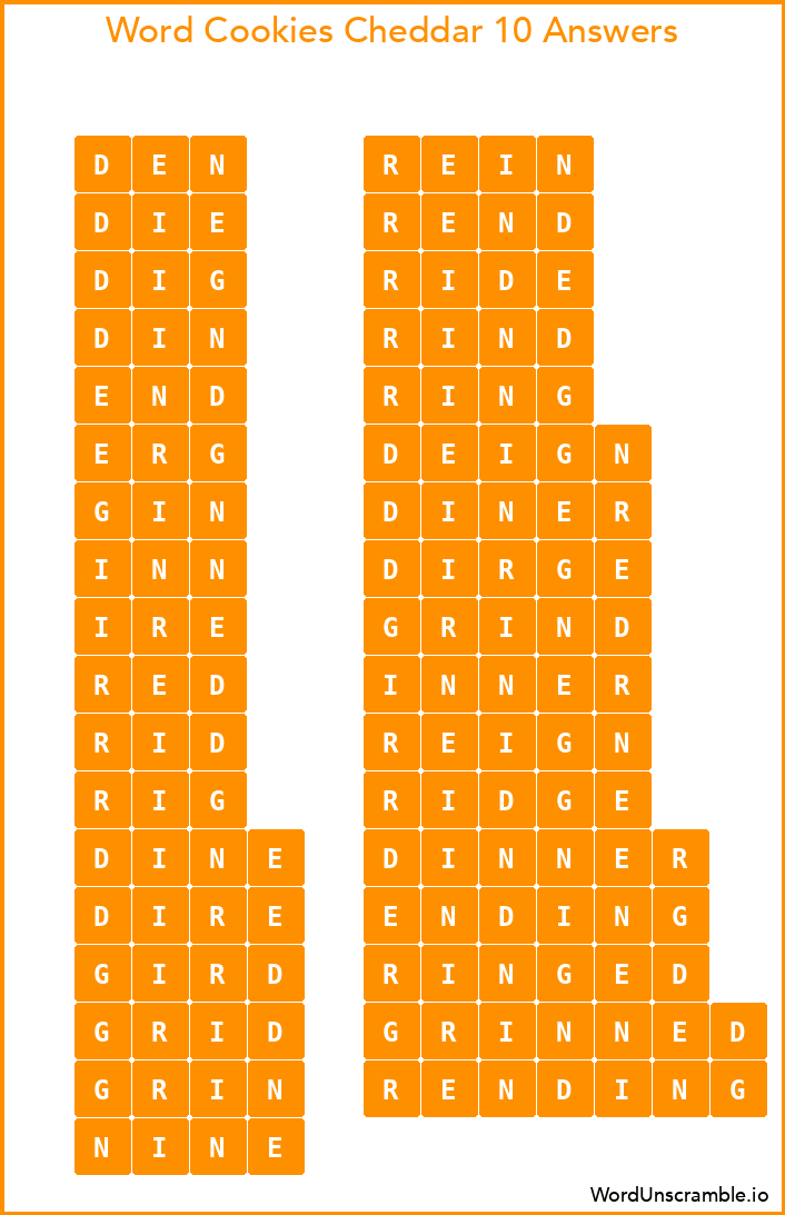 Word Cookies Cheddar 10 Answers