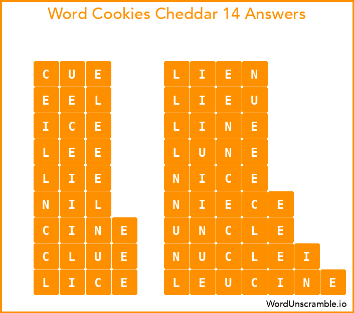 Word Cookies Cheddar 14 Answers